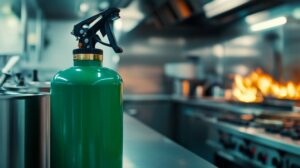 Extinguishing flames green class k fire extinguisher commercial kitchen